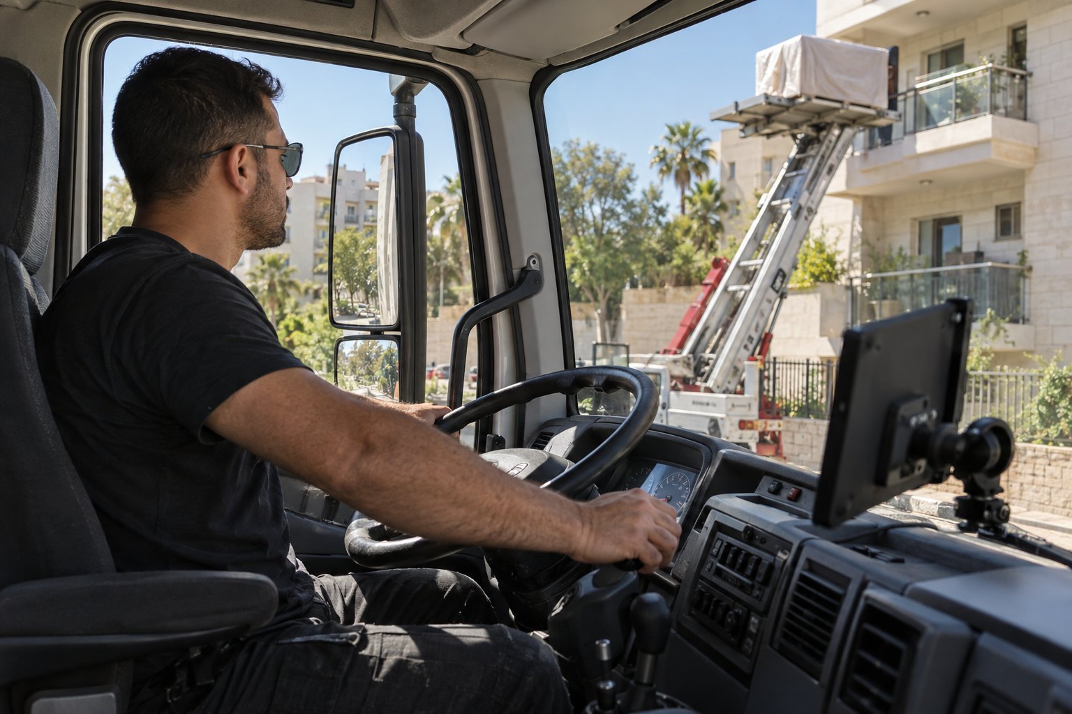 מנופאי במשאית, מסך העבודה מופנה הצידה